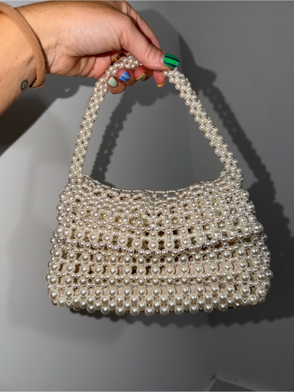 Zara Pearl Beaded Handbag - Ivory Elegant Evening Bag - Picture 4 of 11